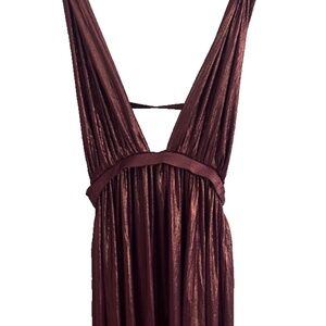 Shining Luxury Bronze Metallic Lurex Cutout Maxi Dress size L